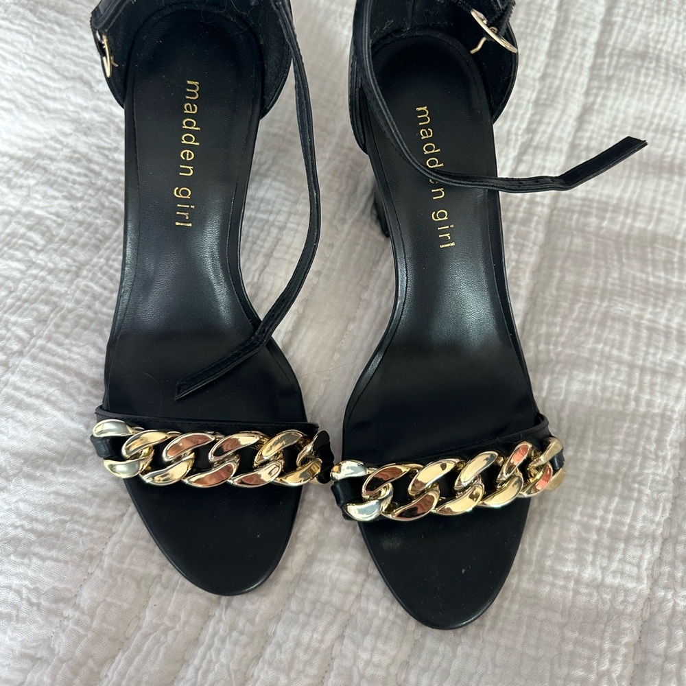 Madden Girl Black Heels with Gold Chain